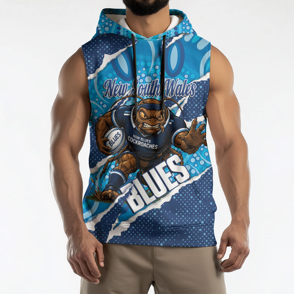 NSW Blues Rugby Custom Sleeveless Hoodie Go Cockroaches Sporty Aboriginal Art