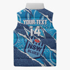 NSW Blues Rugby Custom Sleeveless Puffer Jacket Go Cockroaches Sporty Aboriginal Art