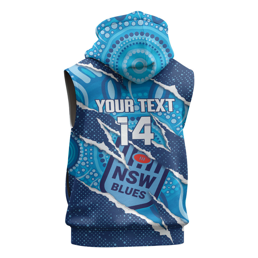 NSW Blues Rugby Custom Sleeveless Zip Hoodie Go Cockroaches Sporty Aboriginal Art