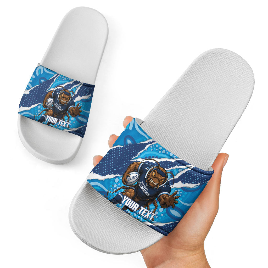 NSW Blues Rugby Custom Slide Sandals Go Cockroaches Sporty Aboriginal Art
