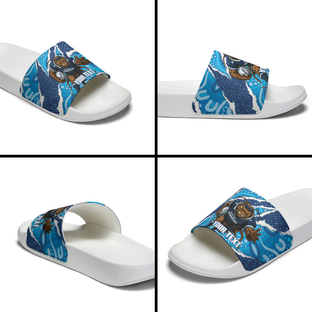 NSW Blues Rugby Custom Slide Sandals Go Cockroaches Sporty Aboriginal Art