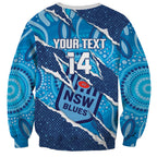 NSW Blues Rugby Custom Sweatshirt Go Cockroaches Sporty Aboriginal Art