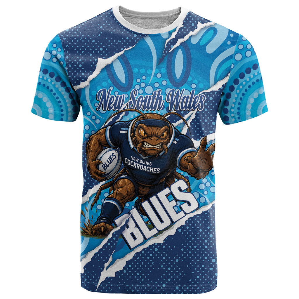 NSW Blues Rugby Custom T Shirt Go Cockroaches Sporty Aboriginal Art