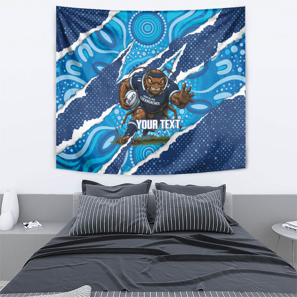 NSW Blues Rugby Custom Tapestry Go Cockroaches Sporty Aboriginal Art