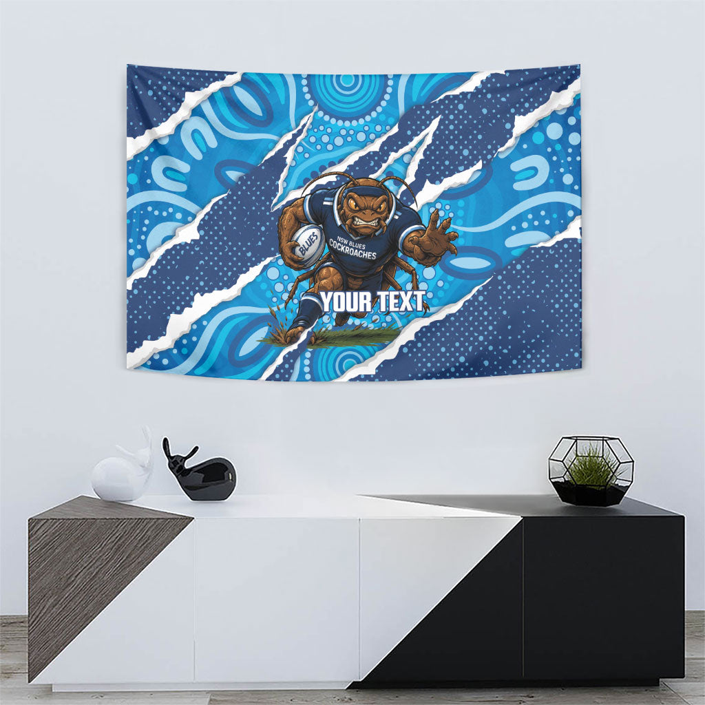 NSW Blues Rugby Custom Tapestry Go Cockroaches Sporty Aboriginal Art