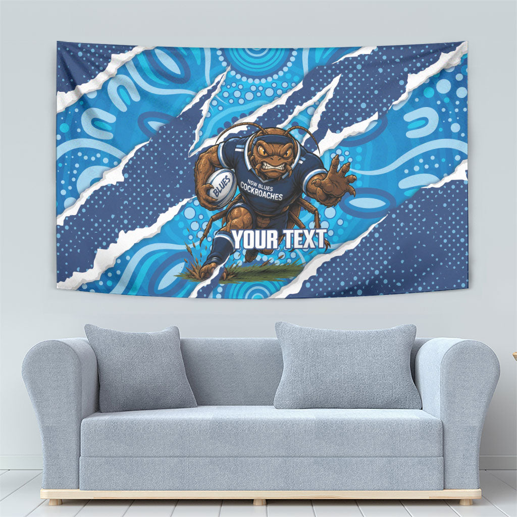 NSW Blues Rugby Custom Tapestry Go Cockroaches Sporty Aboriginal Art
