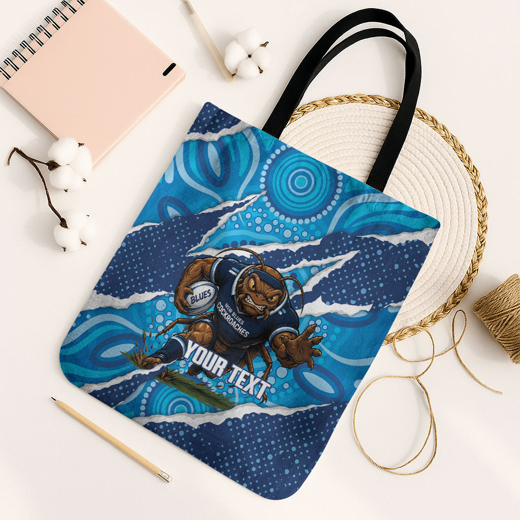 NSW Blues Rugby Custom Tote Bag Go Cockroaches Sporty Aboriginal Art