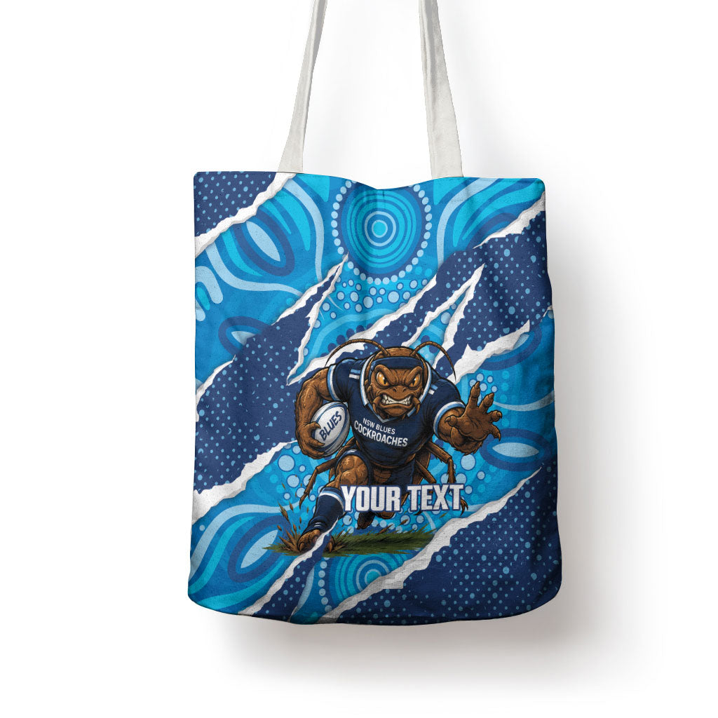 NSW Blues Rugby Custom Tote Bag Go Cockroaches Sporty Aboriginal Art