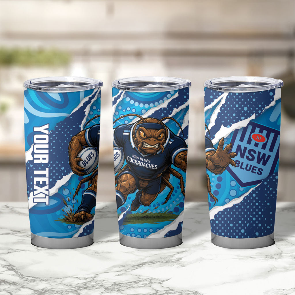NSW Blues Rugby Custom Tumbler Cup Go Cockroaches Sporty Aboriginal Art