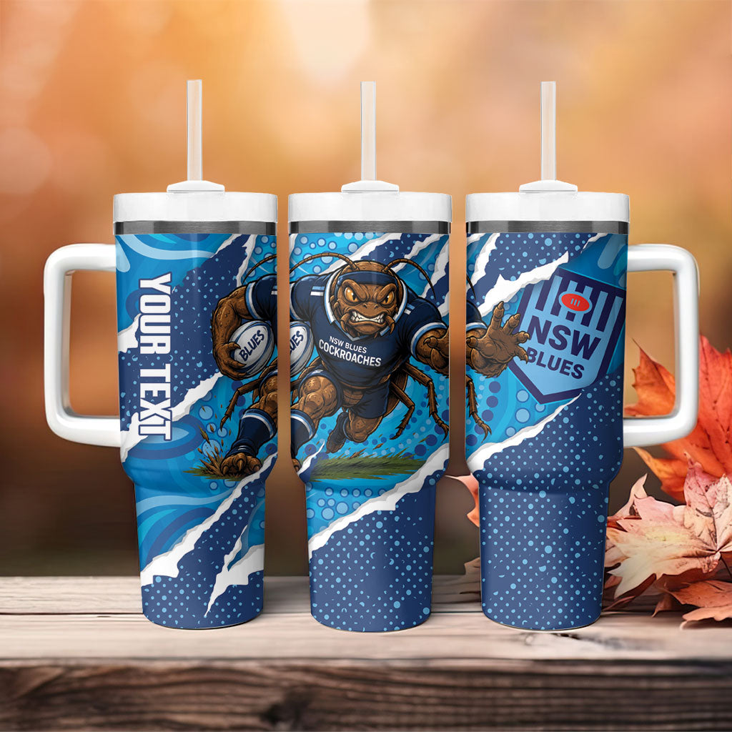 NSW Blues Rugby Custom Tumbler With Handle Go Cockroaches Sporty Aboriginal Art