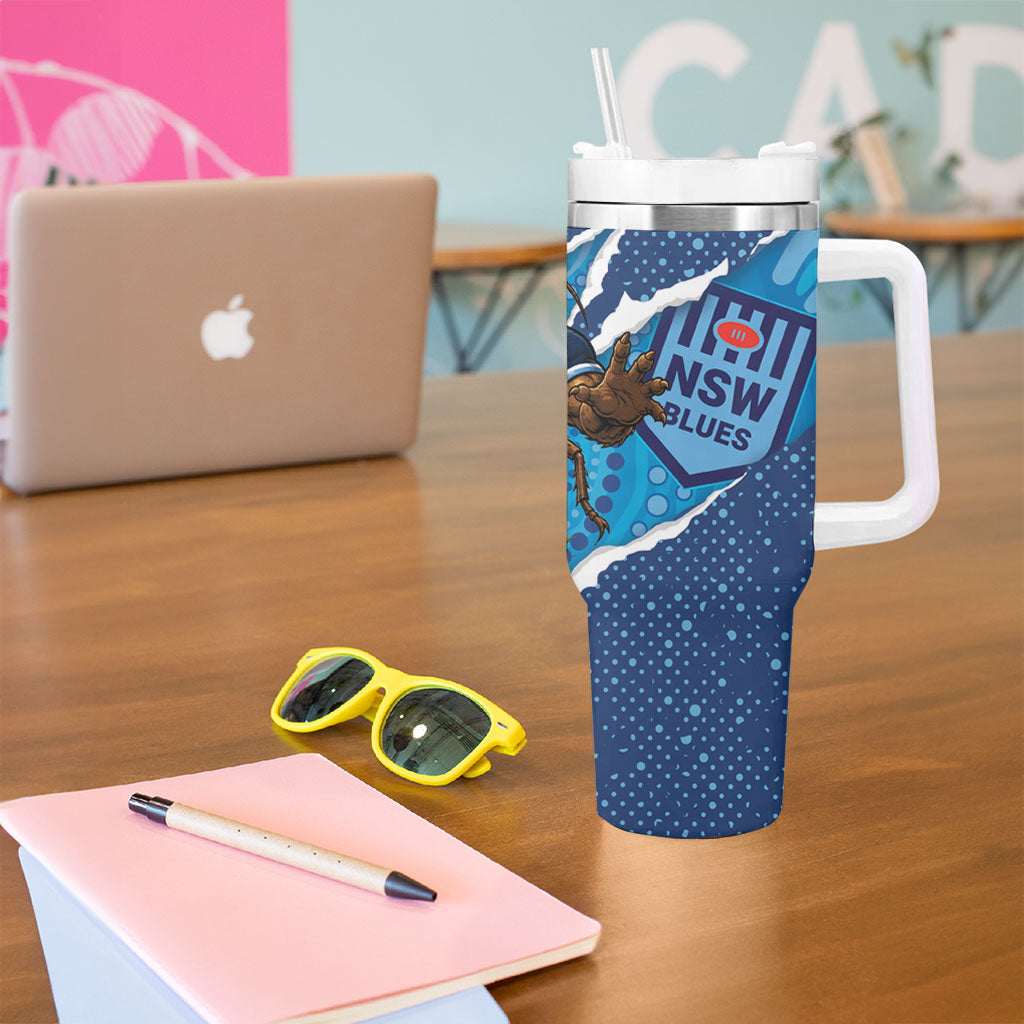 NSW Blues Rugby Custom Tumbler With Handle Go Cockroaches Sporty Aboriginal Art