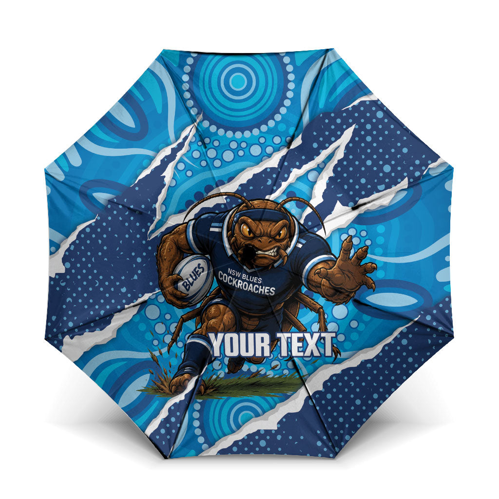 NSW Blues Rugby Custom Umbrella Go Cockroaches Sporty Aboriginal Art