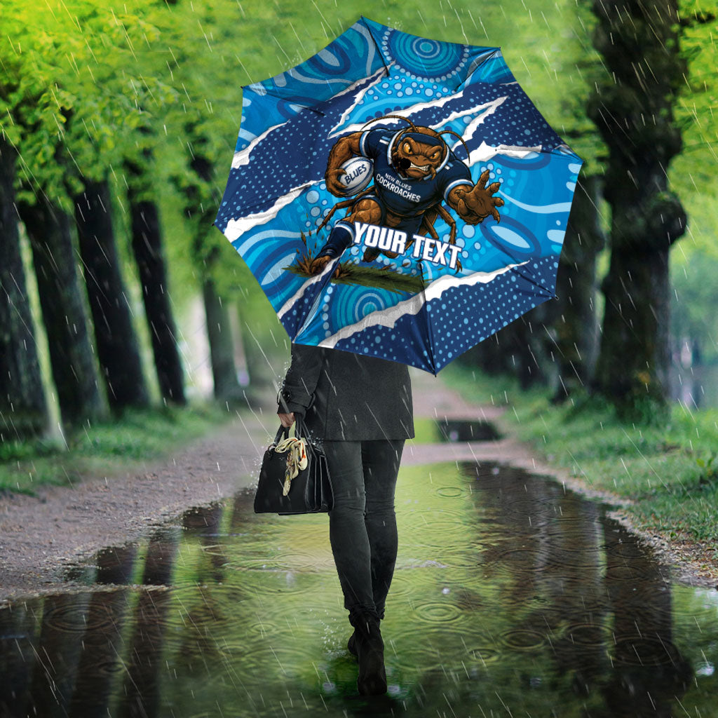 NSW Blues Rugby Custom Umbrella Go Cockroaches Sporty Aboriginal Art