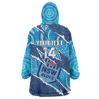 NSW Blues Rugby Custom Wearable Blanket Hoodie Go Cockroaches Sporty Aboriginal Art