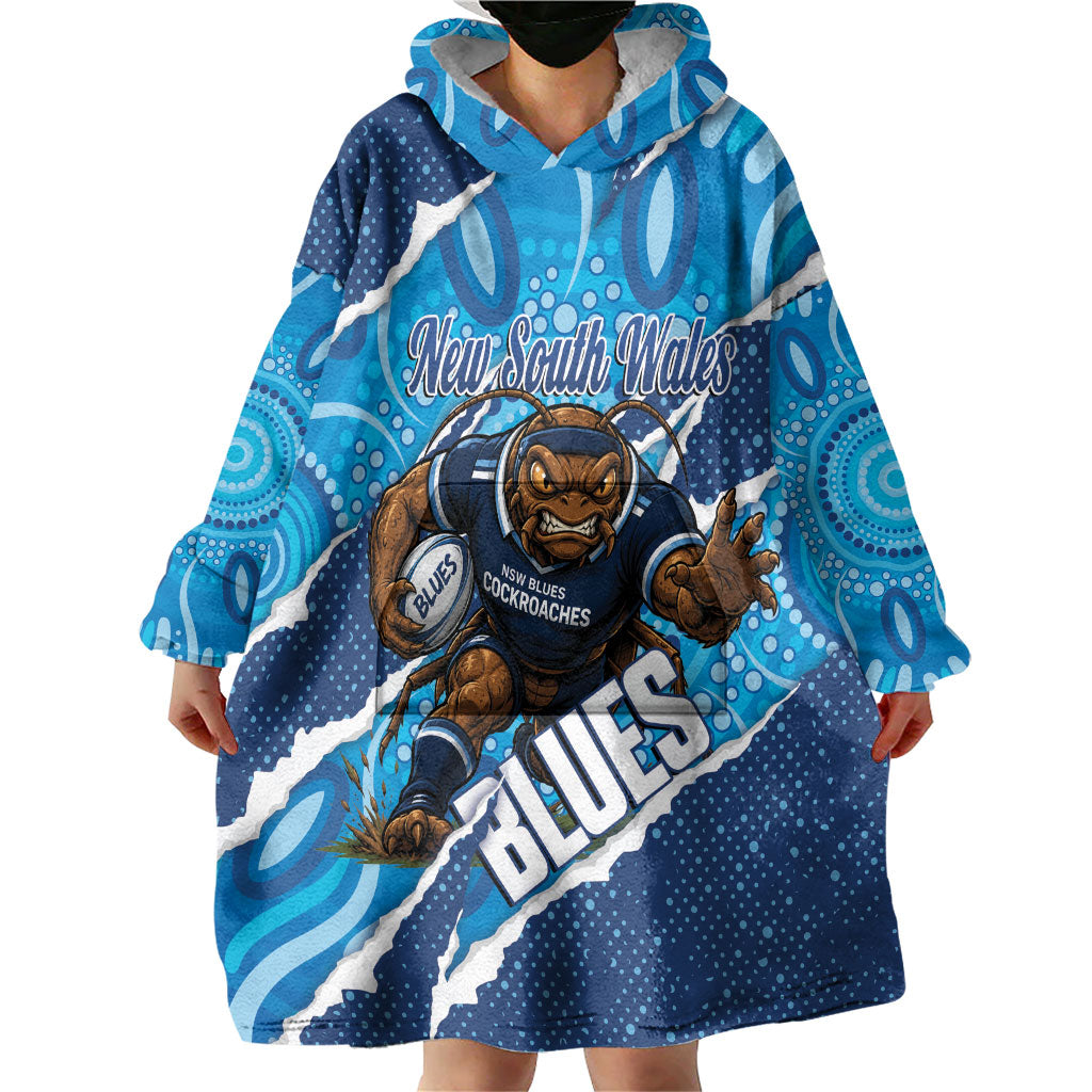 NSW Blues Rugby Custom Wearable Blanket Hoodie Go Cockroaches Sporty Aboriginal Art