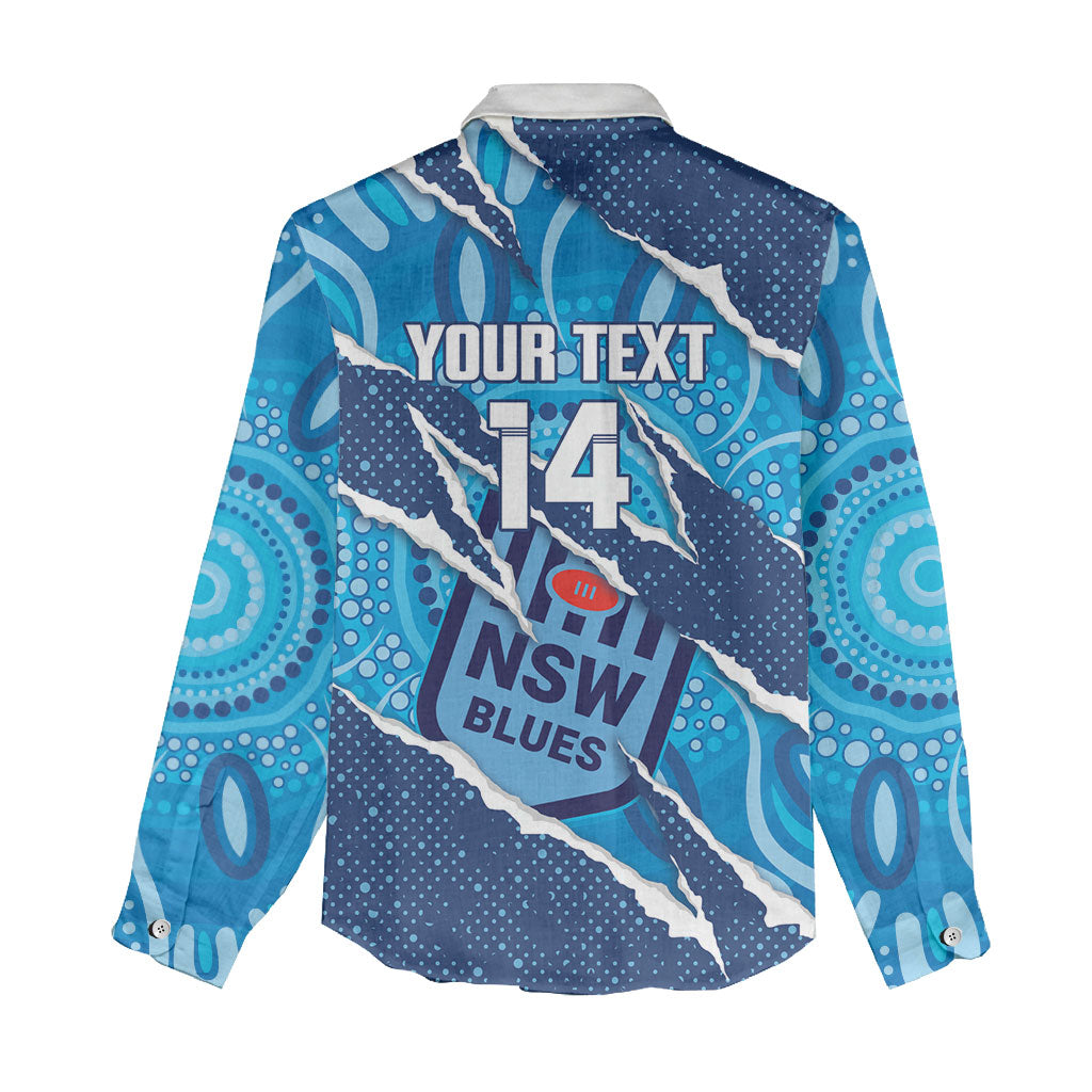 NSW Blues Rugby Custom Women Casual Shirt Go Cockroaches Sporty Aboriginal Art