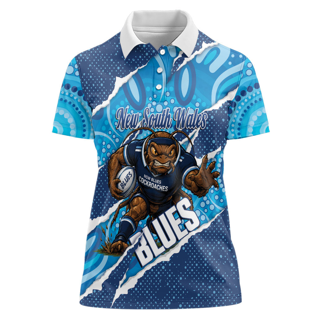 NSW Blues Rugby Custom Women Polo Shirt Go Cockroaches Sporty Aboriginal Art