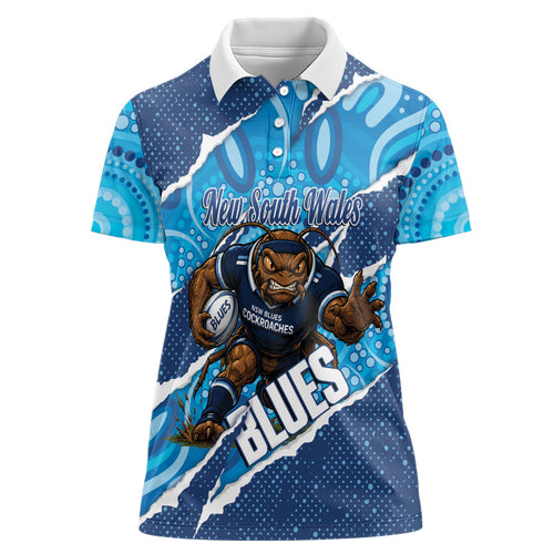 NSW Blues Rugby Custom Women Polo Shirt Go Cockroaches Sporty Aboriginal Art