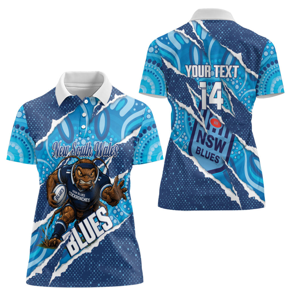 NSW Blues Rugby Custom Women Polo Shirt Go Cockroaches Sporty Aboriginal Art