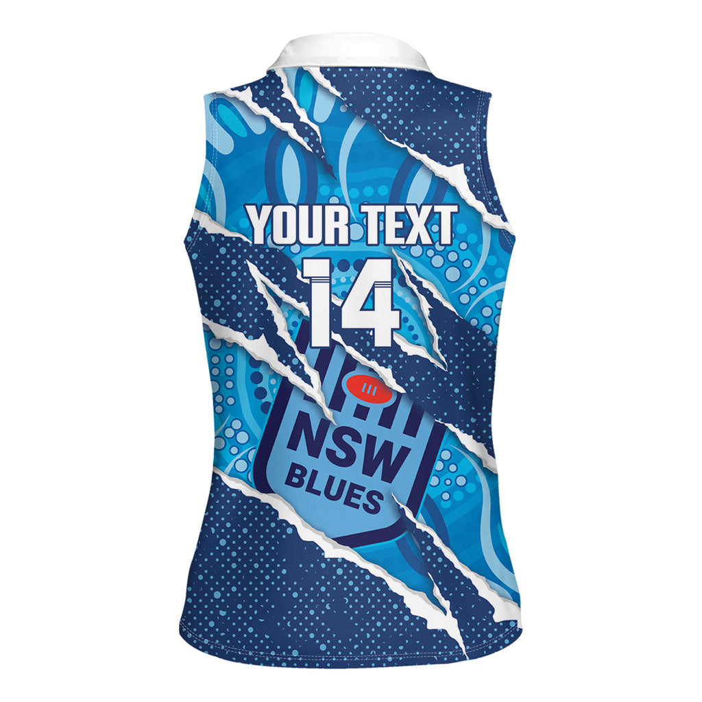 NSW Blues Rugby Custom Women Sleeveless Polo Shirt Go Cockroaches Sporty Aboriginal Art