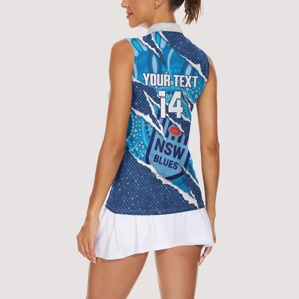 NSW Blues Rugby Custom Women Sleeveless Polo Shirt Go Cockroaches Sporty Aboriginal Art