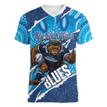 NSW Blues Rugby Custom Women V-Neck T-Shirt Go Cockroaches Sporty Aboriginal Art
