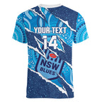 NSW Blues Rugby Custom Women V-Neck T-Shirt Go Cockroaches Sporty Aboriginal Art