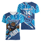NSW Blues Rugby Custom Women V-Neck T-Shirt Go Cockroaches Sporty Aboriginal Art