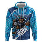 NSW Blues Rugby Custom Zip Hoodie Go Cockroaches Sporty Aboriginal Art