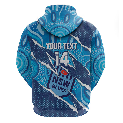 NSW Blues Rugby Custom Zip Hoodie Go Cockroaches Sporty Aboriginal Art