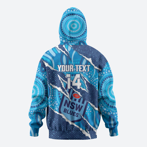 NSW Blues Rugby Custom Zip Hoodie Go Cockroaches Sporty Aboriginal Art