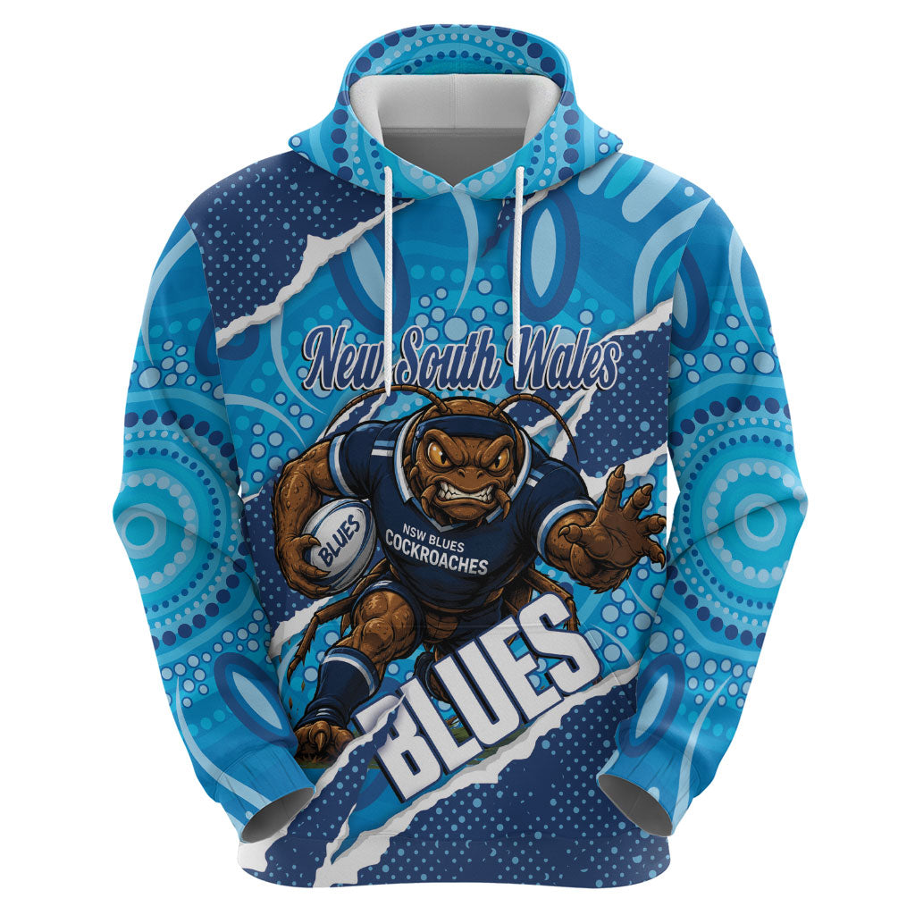 NSW Blues Rugby Custom Zip Hoodie Go Cockroaches Sporty Aboriginal Art