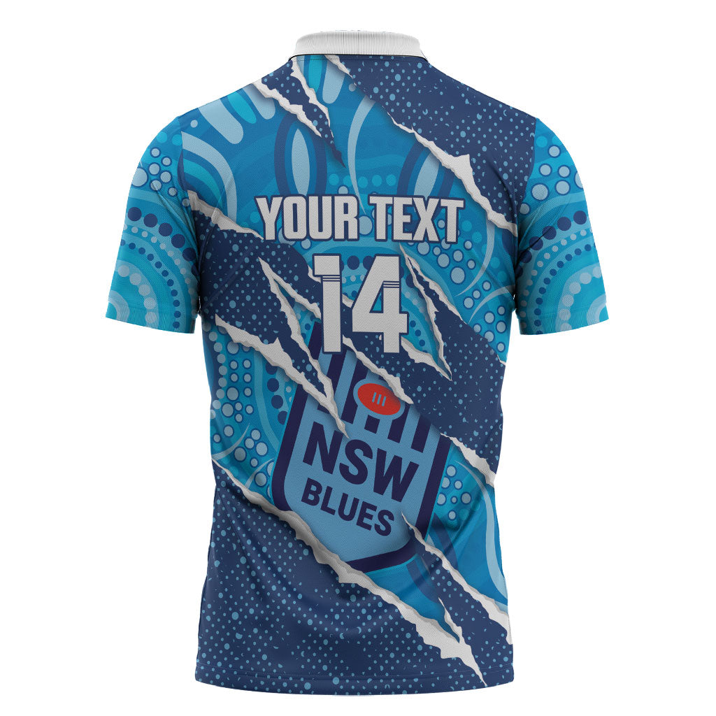 NSW Blues Rugby Custom Zipper Polo Shirt Go Cockroaches Sporty Aboriginal Art