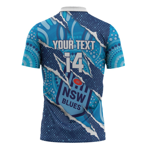 NSW Blues Rugby Custom Zipper Polo Shirt Go Cockroaches Sporty Aboriginal Art