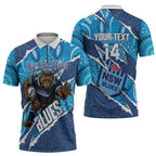 NSW Blues Rugby Custom Zipper Polo Shirt Go Cockroaches Sporty Aboriginal Art