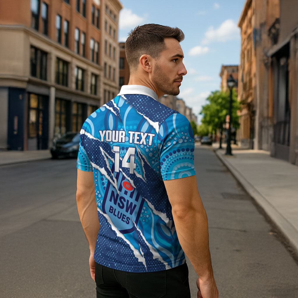 NSW Blues Rugby Custom Zipper Polo Shirt Go Cockroaches Sporty Aboriginal Art