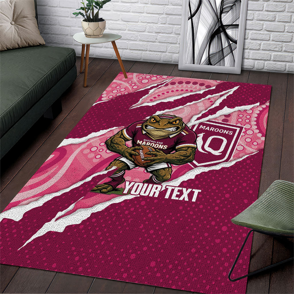 QLD Maroons Rugby Custom Area Rug Go Cane Toads Sporty Aboriginal Art