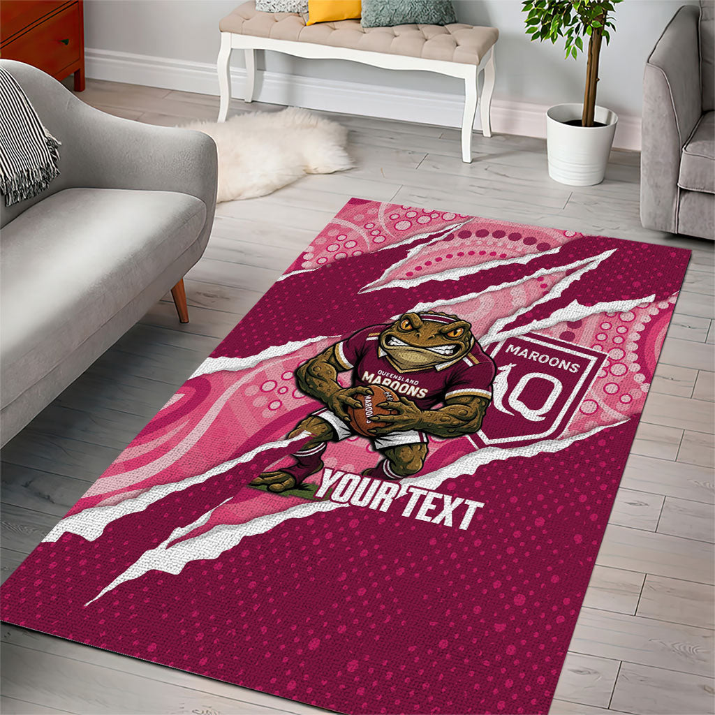 QLD Maroons Rugby Custom Area Rug Go Cane Toads Sporty Aboriginal Art