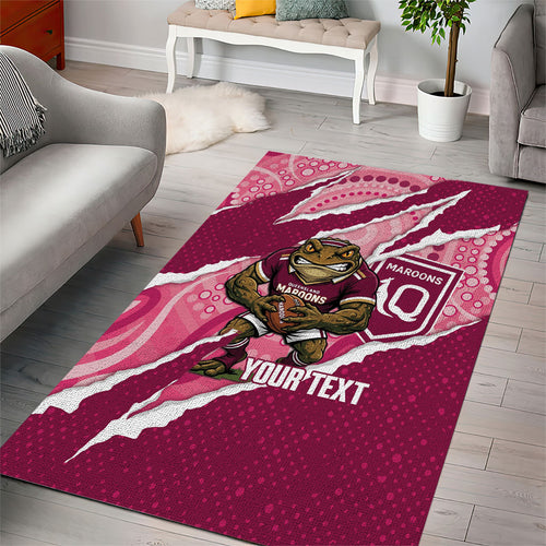 QLD Maroons Rugby Custom Area Rug Go Cane Toads Sporty Aboriginal Art