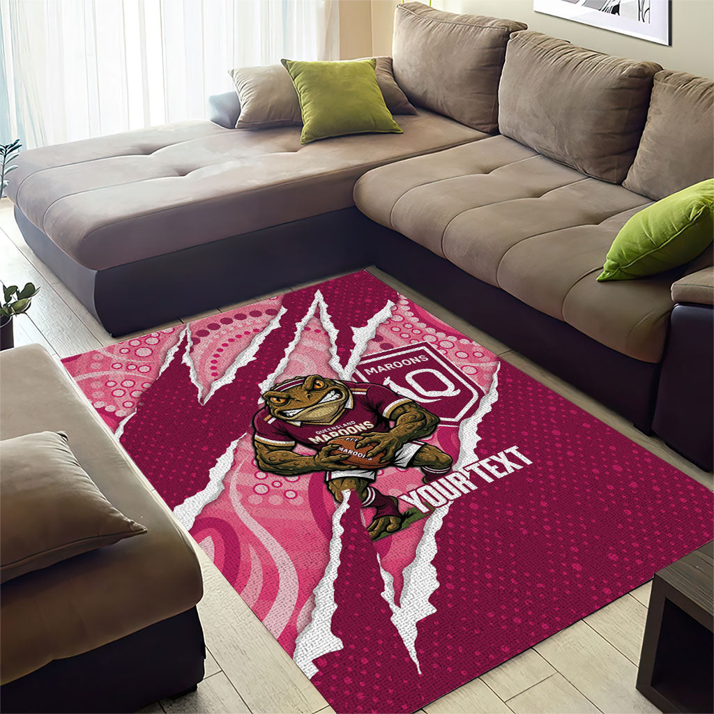 QLD Maroons Rugby Custom Area Rug Go Cane Toads Sporty Aboriginal Art