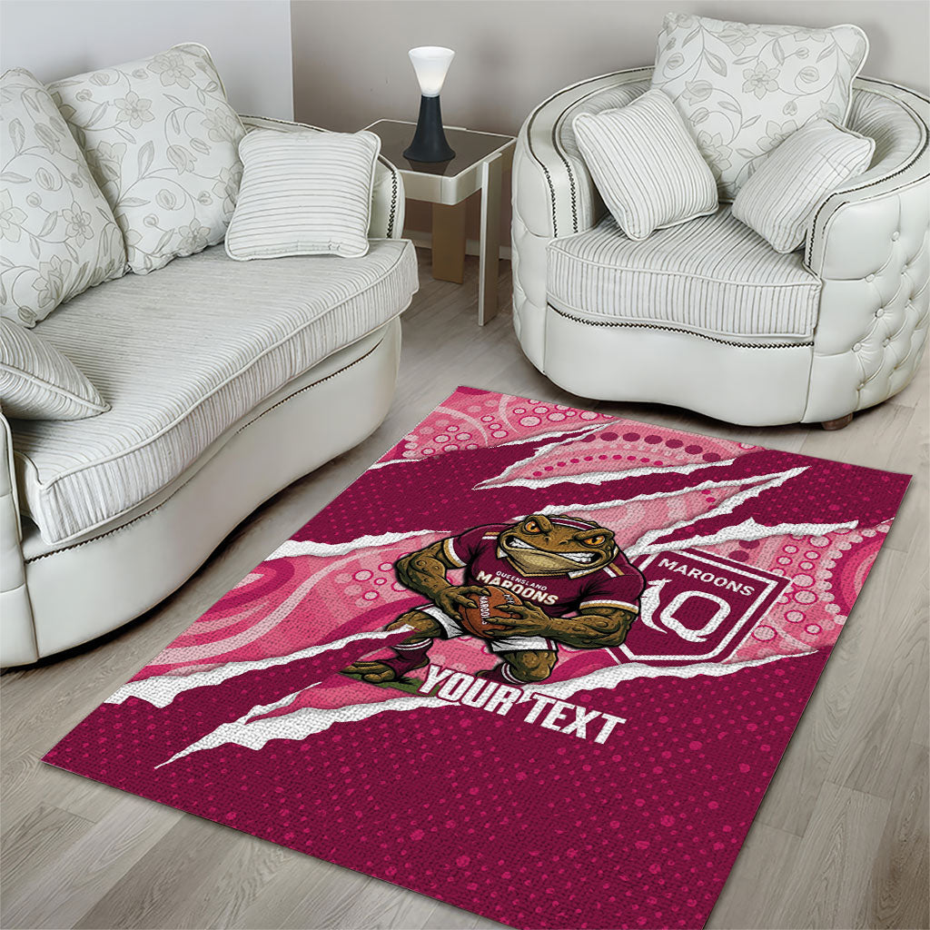 QLD Maroons Rugby Custom Area Rug Go Cane Toads Sporty Aboriginal Art