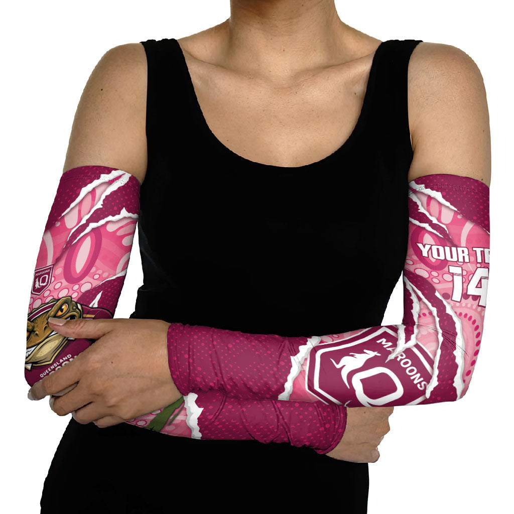 QLD Maroons Rugby Custom Arm Sleeves Go Cane Toads Sporty Aboriginal Art