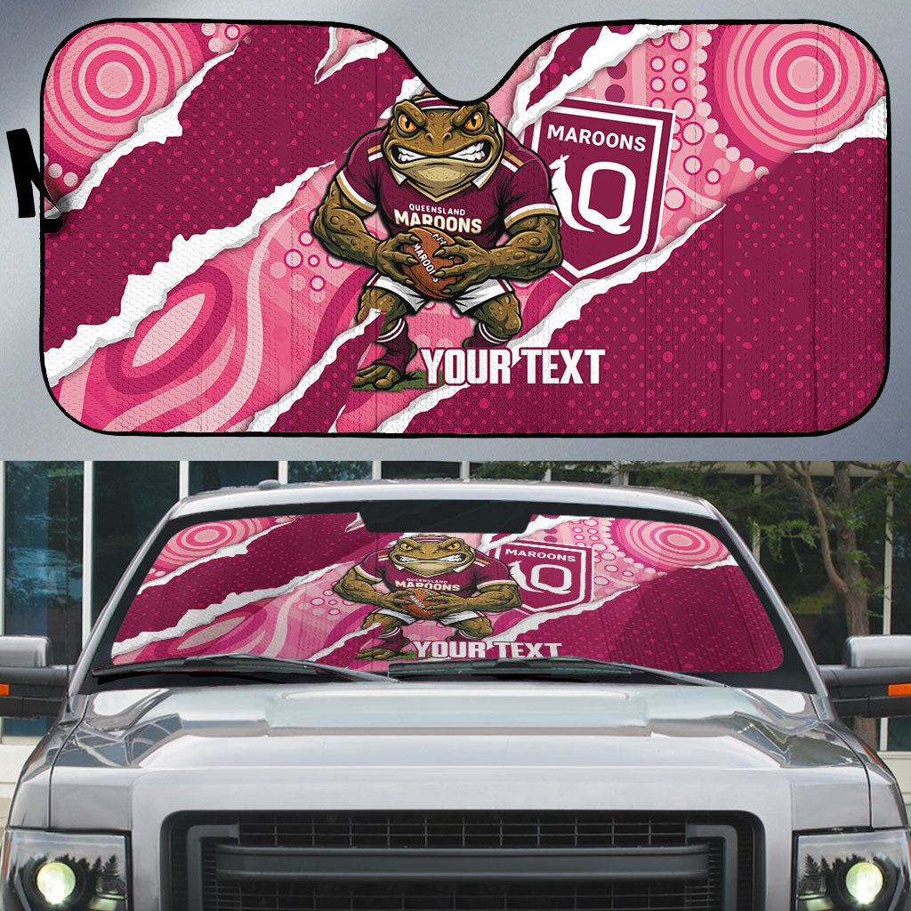QLD Maroons Rugby Custom Auto Sun Shade Go Cane Toads Sporty Aboriginal Art