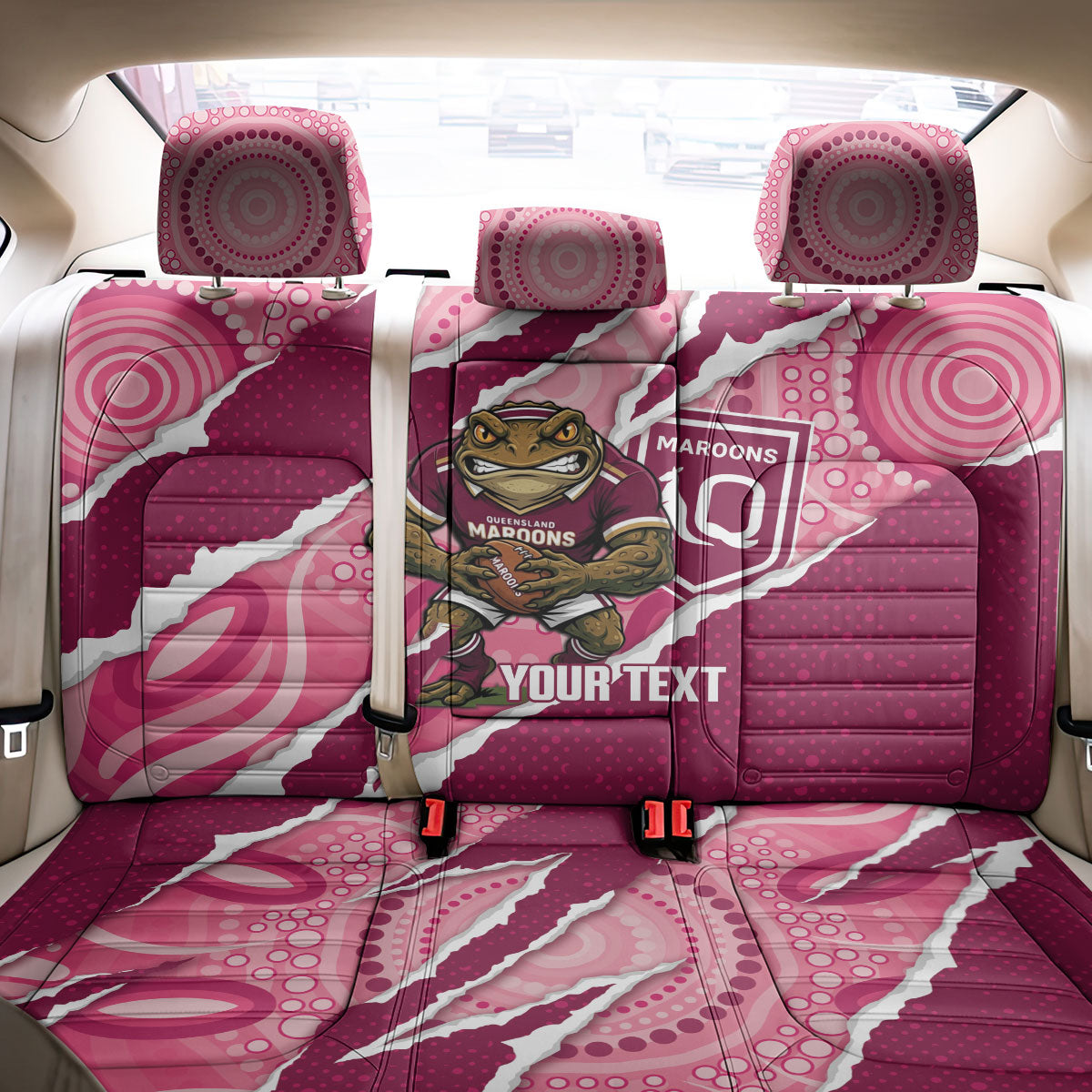QLD Maroons Rugby Custom Back Car Seat Cover Go Cane Toads Sporty Aboriginal Art