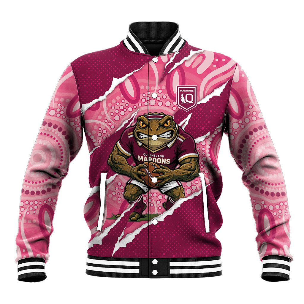 QLD Maroons Rugby Custom Baseball Jacket Go Cane Toads Sporty Aboriginal Art