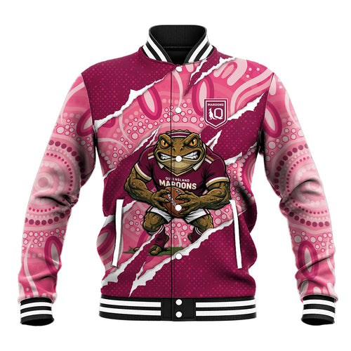 QLD Maroons Rugby Custom Baseball Jacket Go Cane Toads Sporty Aboriginal Art