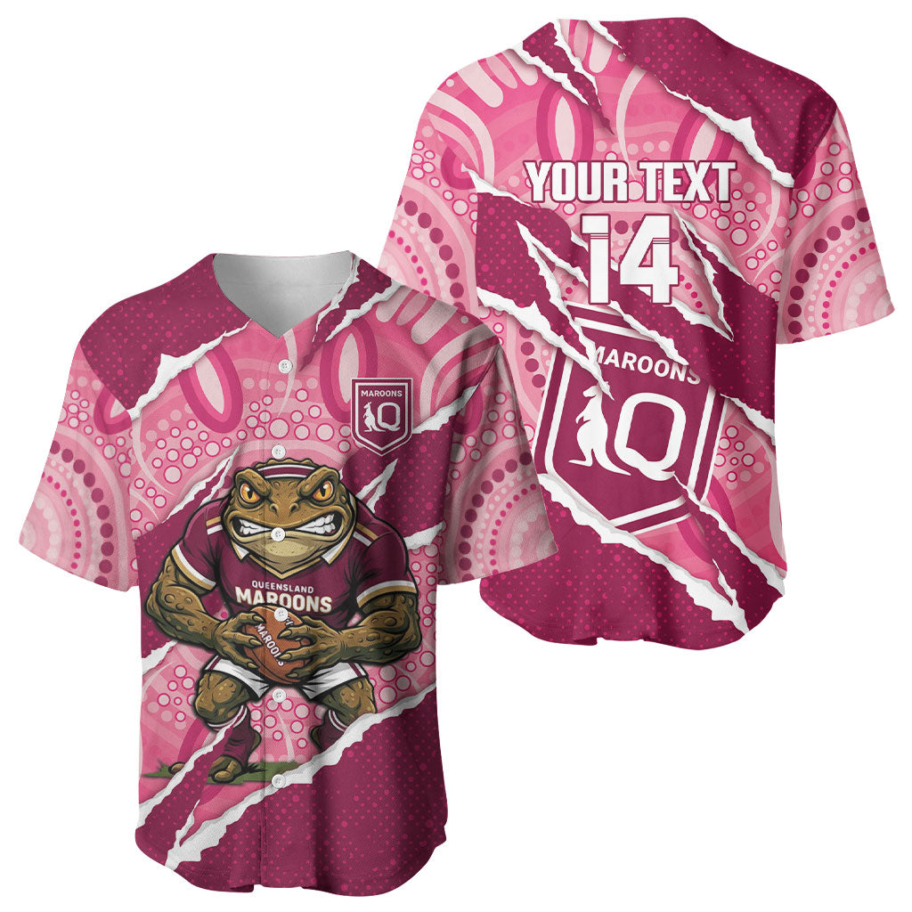 QLD Maroons Rugby Custom Baseball Jersey Go Cane Toads Sporty Aboriginal Art
