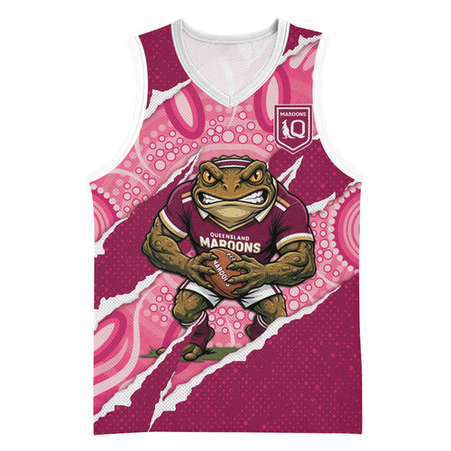 QLD Maroons Rugby Custom Basketball Jersey Go Cane Toads Sporty Aboriginal Art