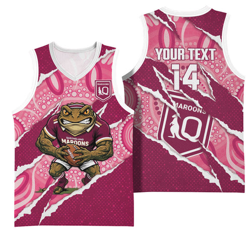 QLD Maroons Rugby Custom Basketball Jersey Go Cane Toads Sporty Aboriginal Art
