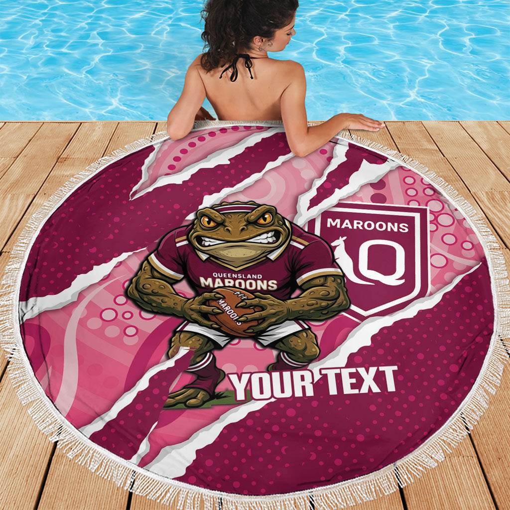 QLD Maroons Rugby Custom Beach Blanket Go Cane Toads Sporty Aboriginal Art